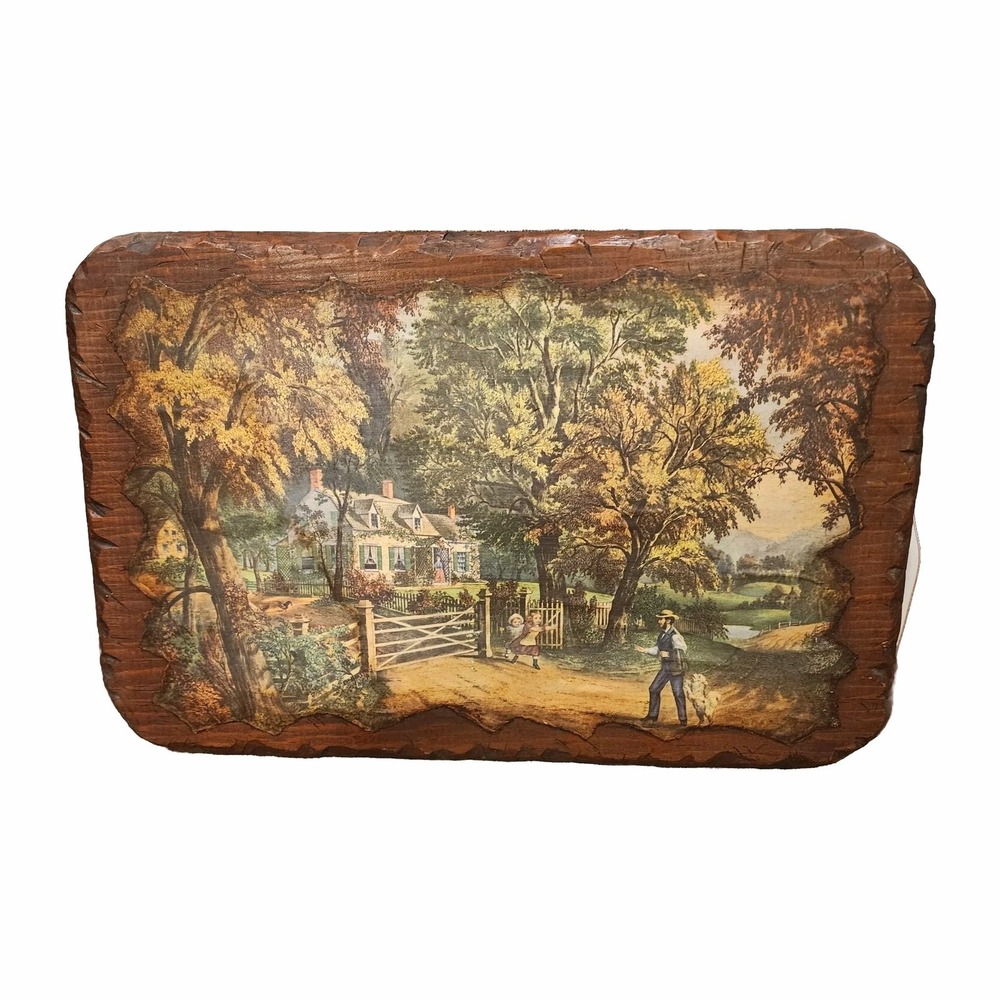 Vintage Decoupage Hand Carved Wood Plaque Cottage Wall Art Kids Greeting Father